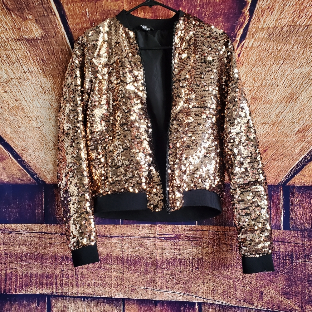 Rose Gold Sequin Bomber Jacket by Project RUNWAY